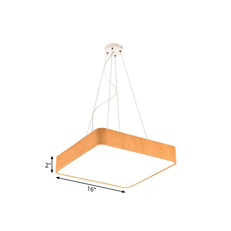 Modern LED Suspension Pendant Lamp Kit – Wooden Square Design in Various Widths (12"/16"/19.5") – Available in White, Warm, or Natural Light