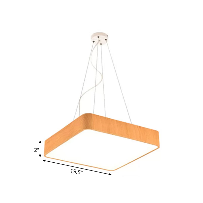 Modern LED Suspension Pendant Lamp Kit – Wooden Square Design in Various Widths (12"/16"/19.5") – Available in White, Warm, or Natural Light