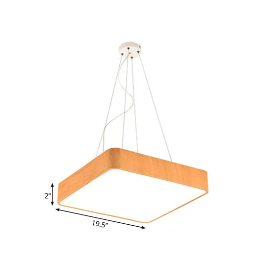 Modern LED Suspension Pendant Lamp Kit – Wooden Square Design in Various Widths (12"/16"/19.5") – Available in White, Warm, or Natural Light