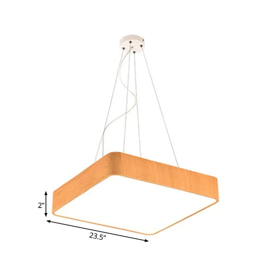 12/16/19.5 Wide Wooden Square Led Pendant Lamp Kit In White/Warm/Natural Light Modern Beige