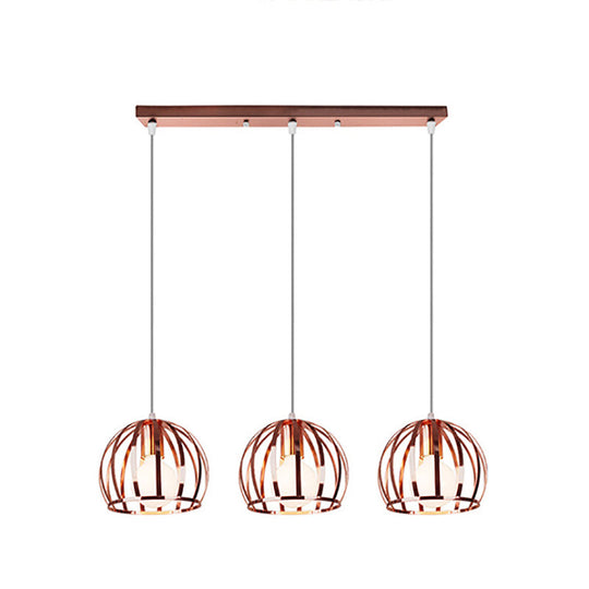 Copper Industrial Pendant Lamp with 3 Metal Dome Shades and Wire Cage - Perfect for Living Room Ceiling