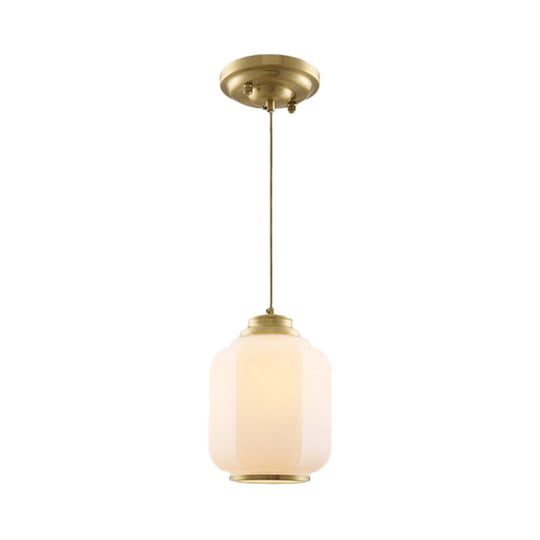 Traditional Opal Glass Lantern Ceiling Lamp With Brass Suspension - Perfect For Hallways