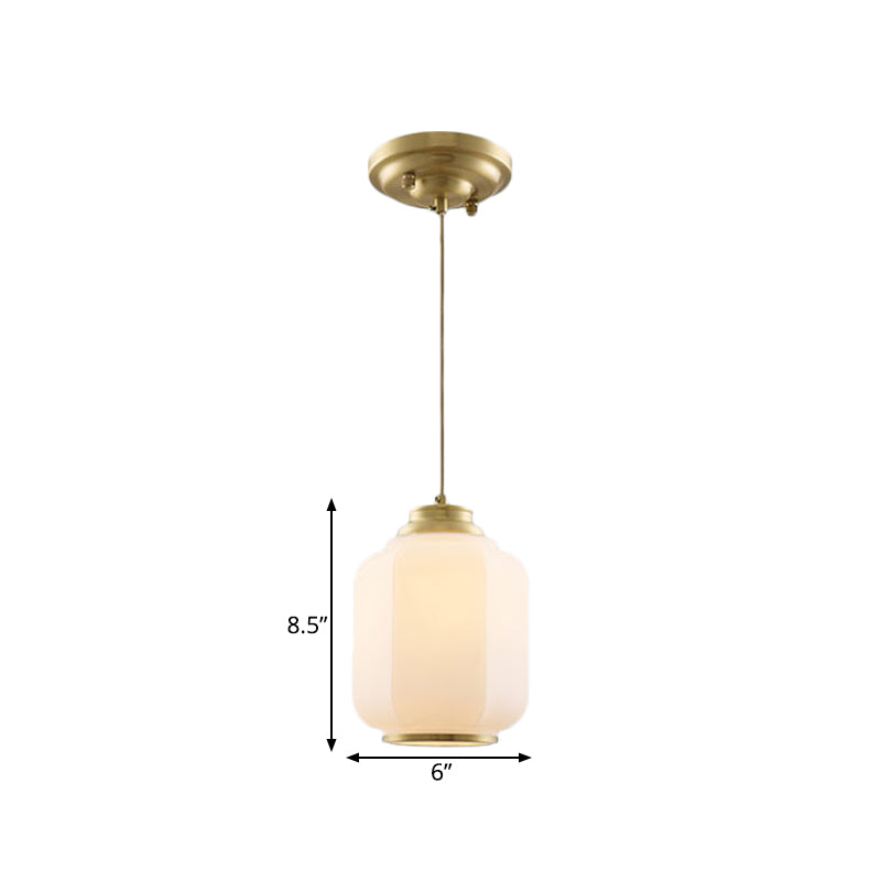 Traditional Opal Glass Lantern Ceiling Lamp With Brass Suspension - Perfect For Hallways