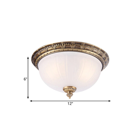 Colonial Style Brass Finish Flush Mount Ceiling Light, 2/3/4 Heads, White Frosted Glass, 12"/16"/19.5" Wide