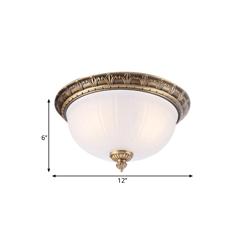 Colonial Style Brass Finish Flush Mount Ceiling Light 2/3/4 Heads White Frosted Glass 12/16/19.5