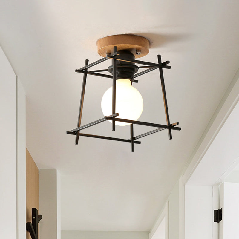 Modern Black Flush Mount Ceiling Lamp with Circle Metal/Wood Canopy
