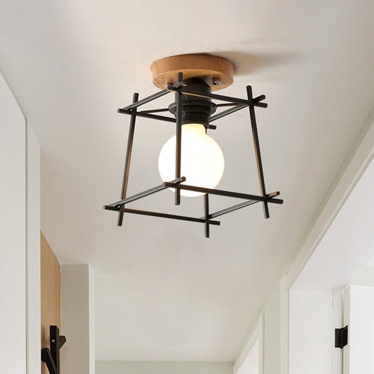 Modern Black Flush Mount Ceiling Lamp with Circle Metal/Wood Canopy