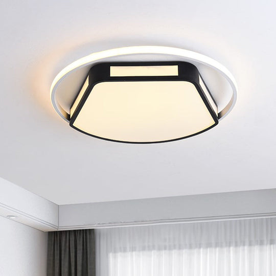 Minimalist LED Flush Mount Ceiling Light in White/Black, 16"/19.5" Round/Square for Bedroom