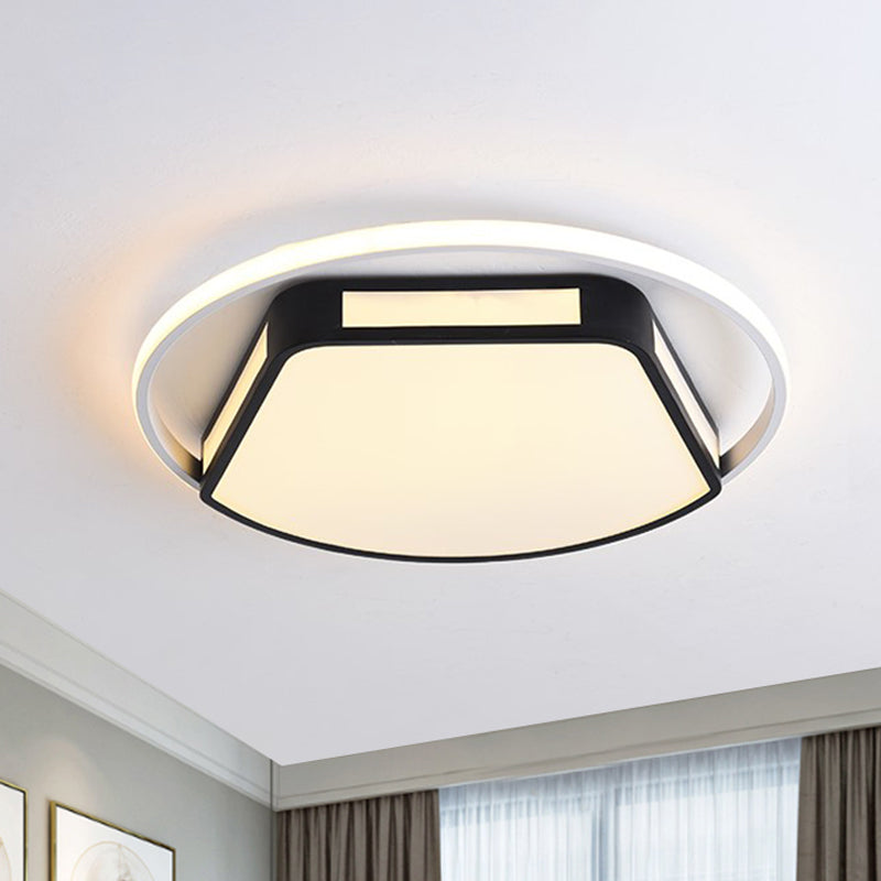 Minimalist LED Flush Mount Ceiling Light in White/Black, 16"/19.5" Round/Square for Bedroom