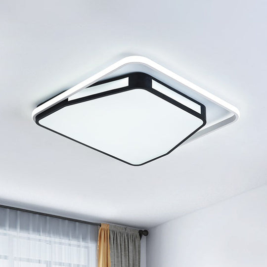 Minimalist Led Flush Mount Ceiling Light In White/Black 16/19.5 Round/Square For Bedroom Black-White