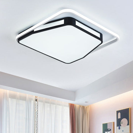 Minimalist LED Flush Mount Ceiling Light in White/Black, 16"/19.5" Round/Square for Bedroom