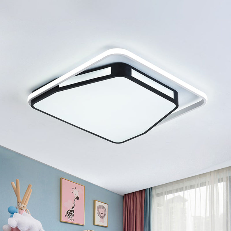 Minimalist LED Flush Mount Ceiling Light in White/Black, 16"/19.5" Round/Square for Bedroom