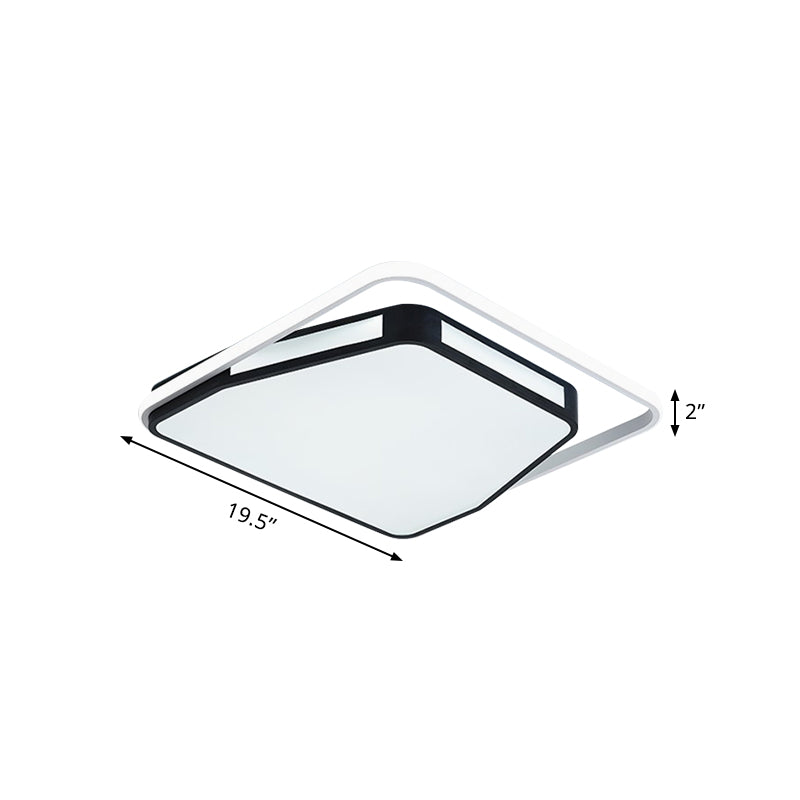 Minimalist LED Flush Mount Ceiling Light in White/Black, 16"/19.5" Round/Square for Bedroom