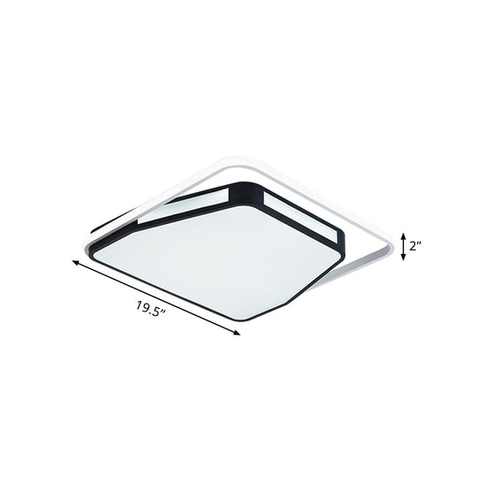Minimalist LED Flush Mount Ceiling Light in White/Black, 16"/19.5" Round/Square for Bedroom