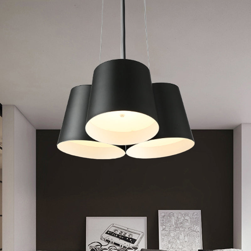 Modern 3/7-Light Led Drum Pendant Chandelier For Bedroom Ceiling - Black Metal