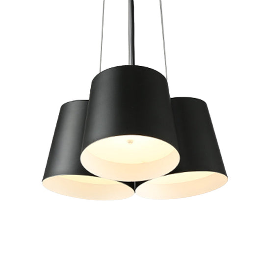 Modern 3/7-Light Led Drum Pendant Chandelier For Bedroom Ceiling - Black Metal
