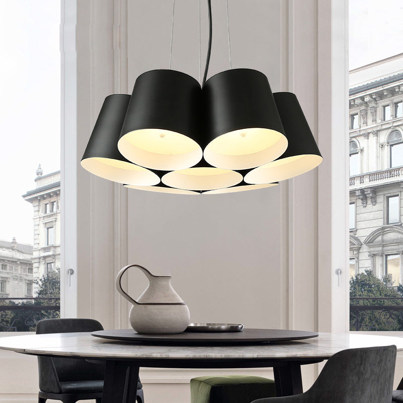 Modern 3/7-Light Led Drum Pendant Chandelier For Bedroom Ceiling - Black Metal 7 /