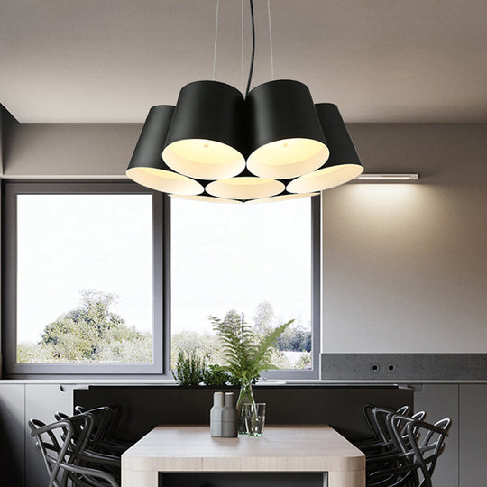 Black Metal LED Drum Chandelier for Modern Bedroom Lighting