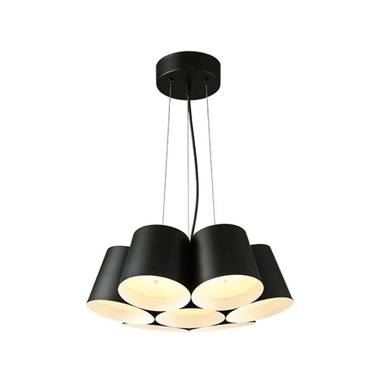 Modern 3/7-Light Led Drum Pendant Chandelier For Bedroom Ceiling - Black Metal