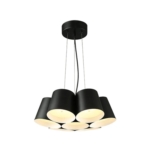 Modern 3/7-Light Led Drum Pendant Chandelier For Bedroom Ceiling - Black Metal