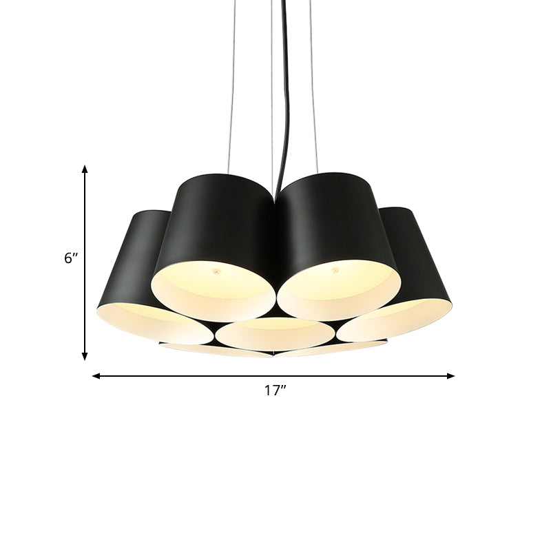Modern 3/7-Light Led Drum Pendant Chandelier For Bedroom Ceiling - Black Metal