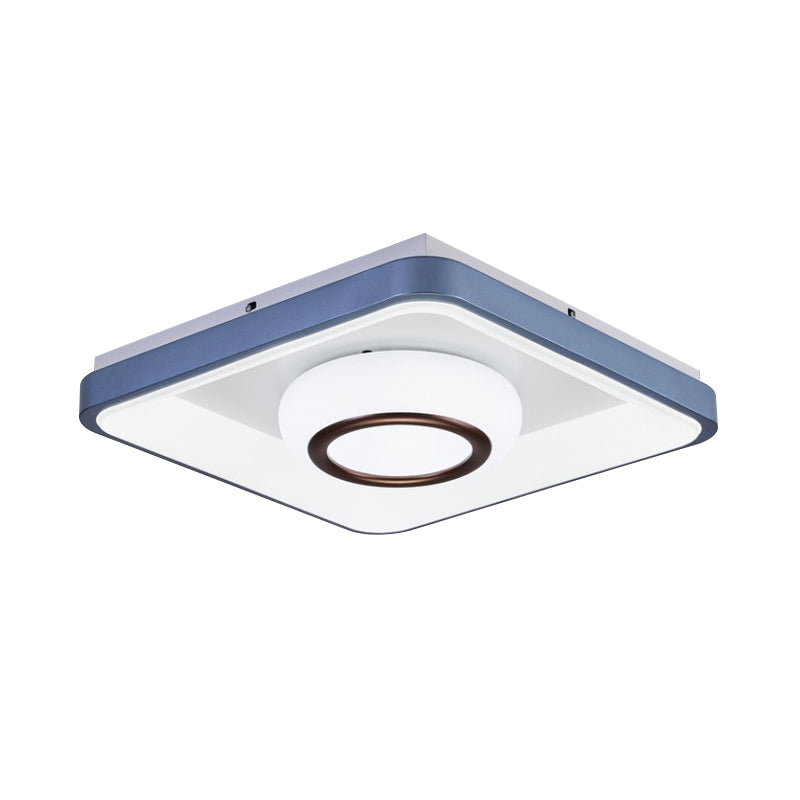 Modern Acrylic LED Flush Mount Lamp with Blue-White Triangle, Bubble, and Circle Patterns - Square Frame, Ceiling Light