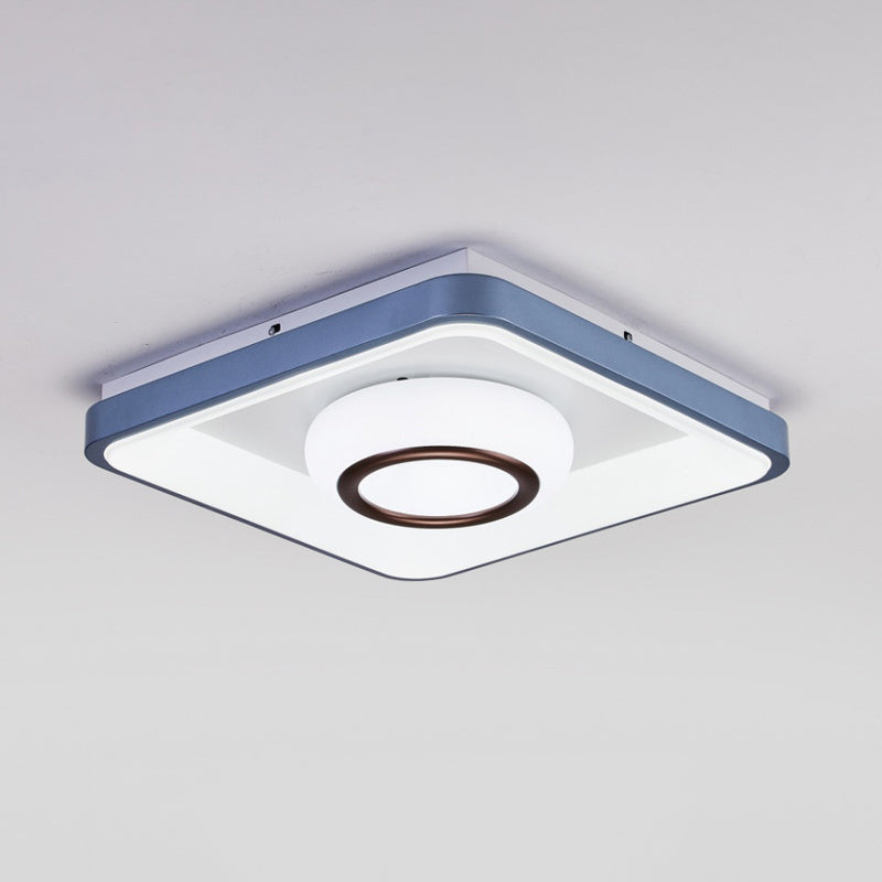 Modern Acrylic LED Flush Mount Lamp with Blue-White Triangle, Bubble, and Circle Patterns - Square Frame, Ceiling Light