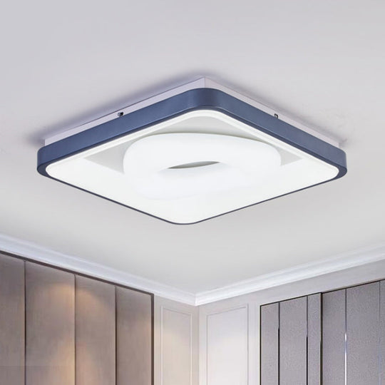 Modern Acrylic LED Flush Mount Lamp with Blue-White Triangle, Bubble, and Circle Patterns - Square Frame, Ceiling Light