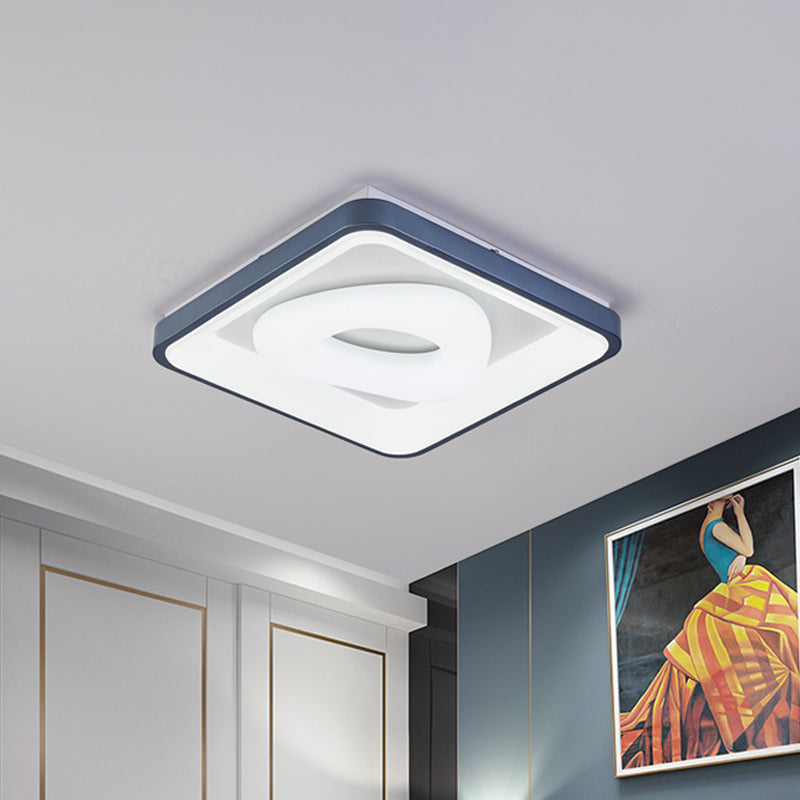 Modern Acrylic Led Flush Mount Lamp With Blue-White Triangle Bubble And Circle Patterns - Square