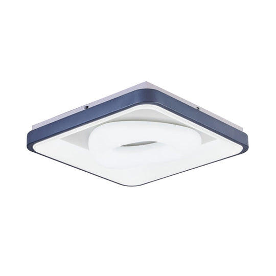 Modern Acrylic LED Flush Mount Lamp with Blue-White Triangle, Bubble, and Circle Patterns - Square Frame, Ceiling Light