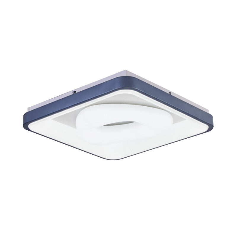 Modern Acrylic Led Flush Mount Lamp With Blue-White Triangle Bubble And Circle Patterns - Square