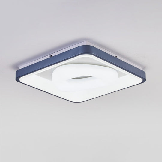 Modern Acrylic LED Flush Mount Lamp with Blue-White Triangle, Bubble, and Circle Patterns - Square Frame, Ceiling Light