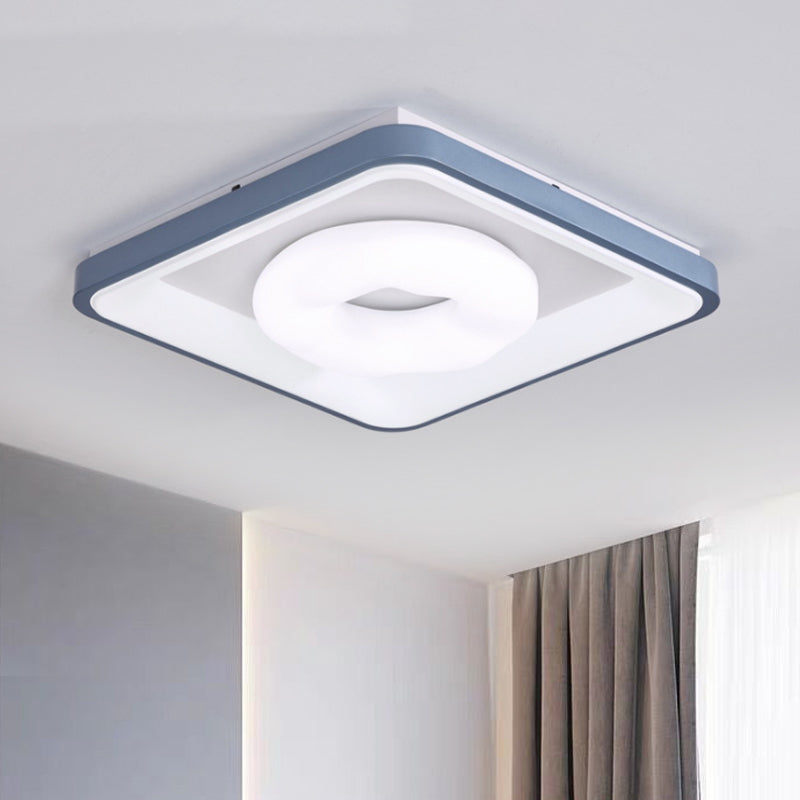 Modern Acrylic LED Flush Mount Lamp with Blue-White Triangle, Bubble, and Circle Patterns - Square Frame, Ceiling Light