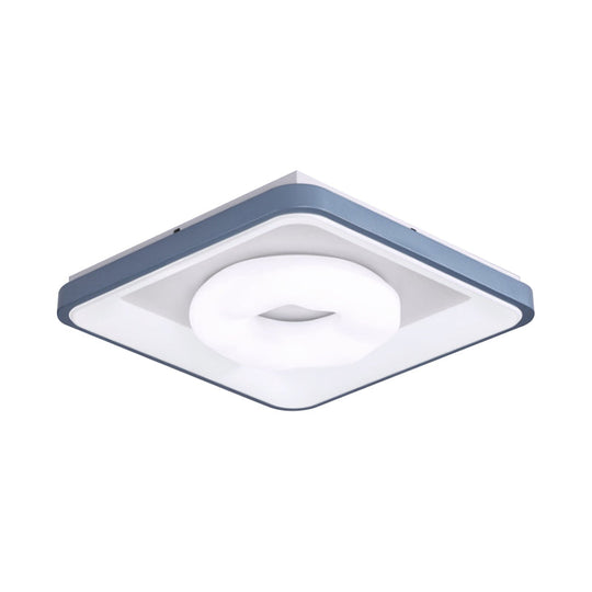 Modern Acrylic LED Flush Mount Lamp with Blue-White Triangle, Bubble, and Circle Patterns - Square Frame, Ceiling Light