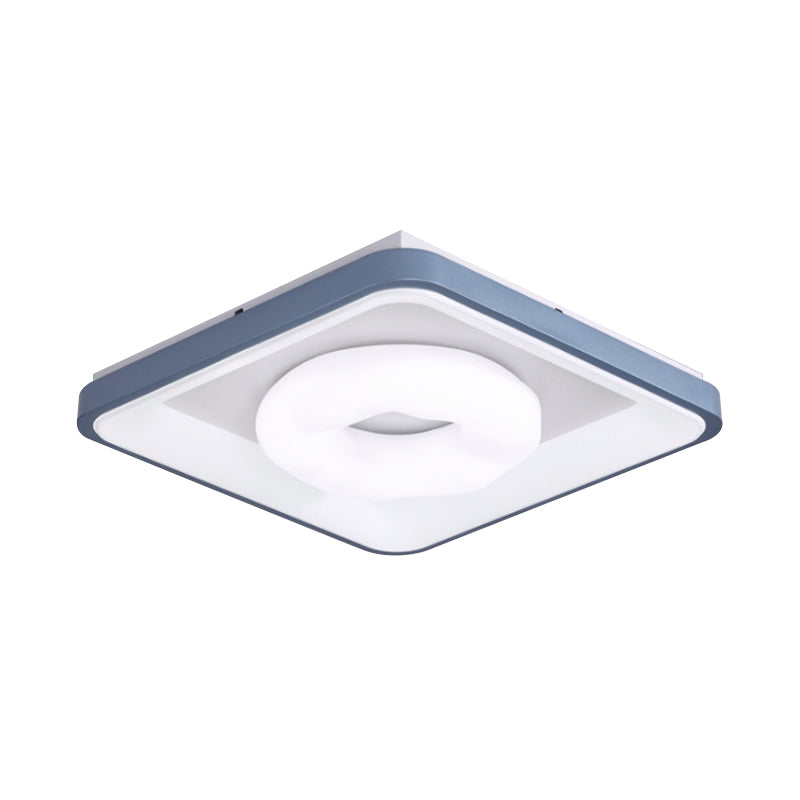 Modern Acrylic Led Flush Mount Lamp With Blue-White Triangle Bubble And Circle Patterns - Square