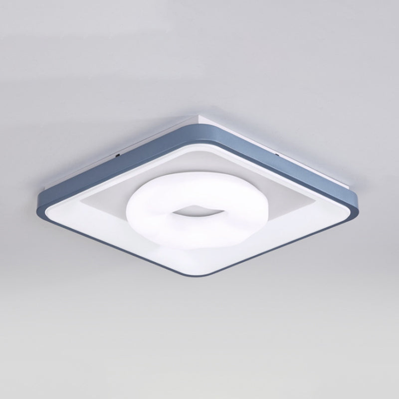 Modern Acrylic LED Flush Mount Lamp with Blue-White Triangle, Bubble, and Circle Patterns - Square Frame, Ceiling Light