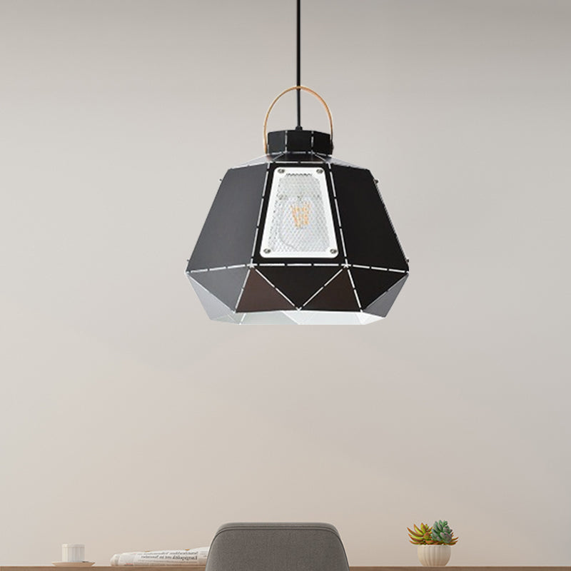 Laser-Cut Iron Pendant Lamp: Macaron 1-Light Black/Grey/Blue Suspension Lighting With Mesh Screen
