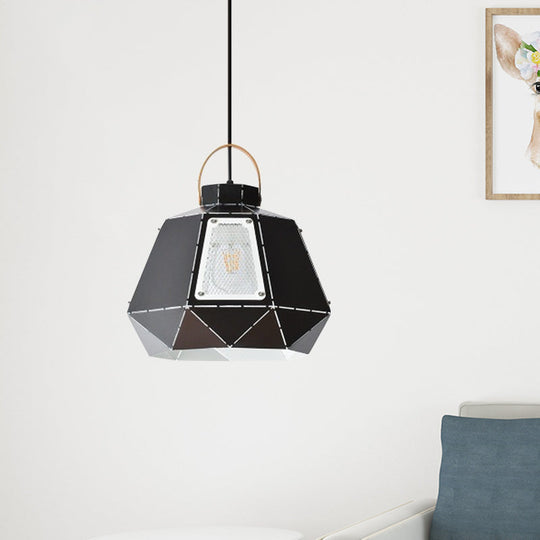 Laser-Cut Iron Pendant Lamp: Macaron 1-Light Black/Grey/Blue Suspension Lighting With Mesh Screen