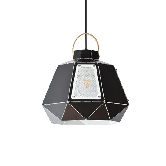 Laser-Cut Iron Pendant Lamp: Macaron 1-Light Black/Grey/Blue Suspension Lighting With Mesh Screen