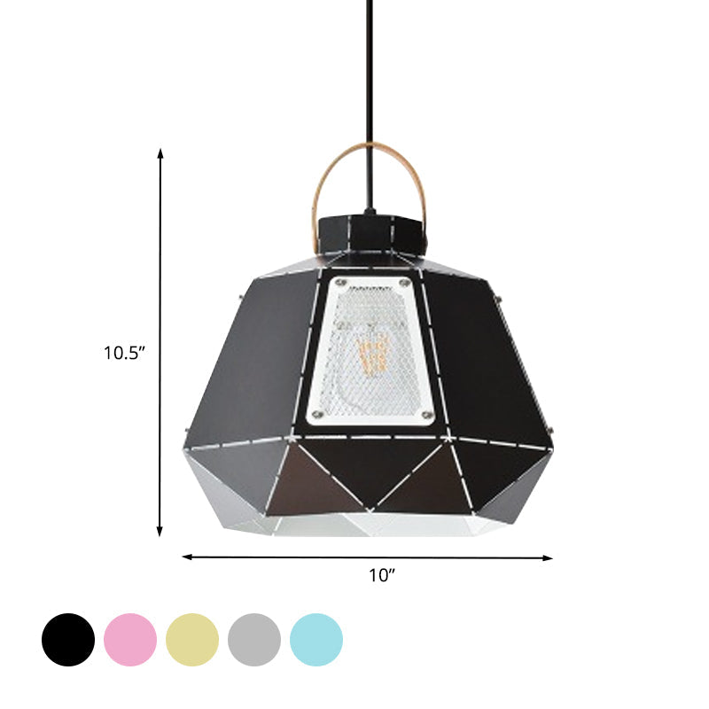 Laser-Cut Iron Pendant Lamp: Macaron 1-Light Black/Grey/Blue Suspension Lighting With Mesh Screen