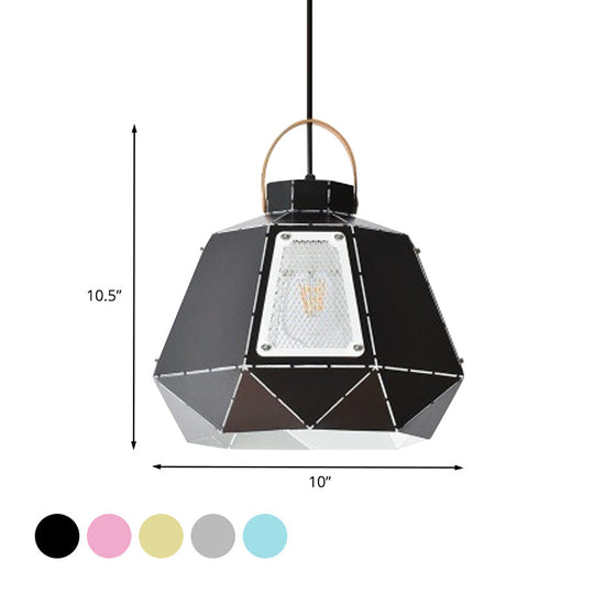 Laser-Cut Iron Pendant Lamp: Macaron 1-Light Black/Grey/Blue Suspension Lighting With Mesh Screen