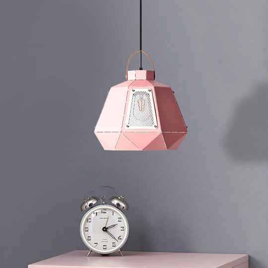 Laser-Cut Iron Pendant Lamp: Macaron 1-Light Black/Grey/Blue Suspension Lighting With Mesh Screen