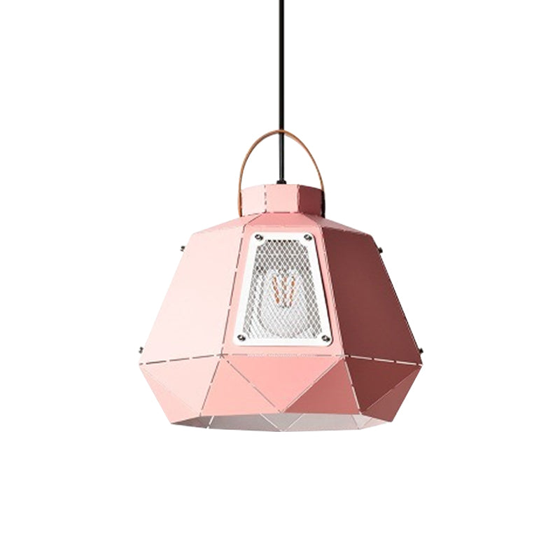 Laser-Cut Iron Pendant Lamp: Macaron 1-Light Black/Grey/Blue Suspension Lighting With Mesh Screen