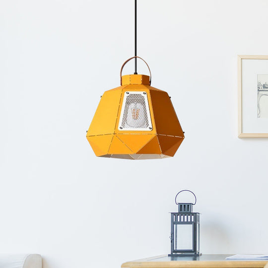 Laser-Cut Iron Pendant Lamp: Macaron 1-Light Black/Grey/Blue Suspension Lighting With Mesh Screen