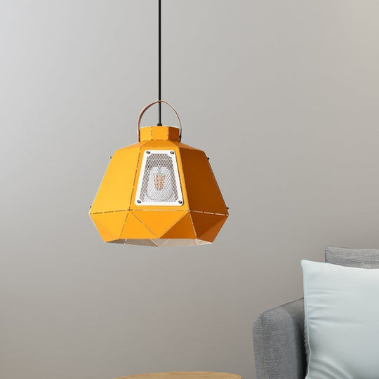 Laser-Cut Iron Pendant Lamp: Macaron 1-Light Black/Grey/Blue Suspension Lighting With Mesh Screen