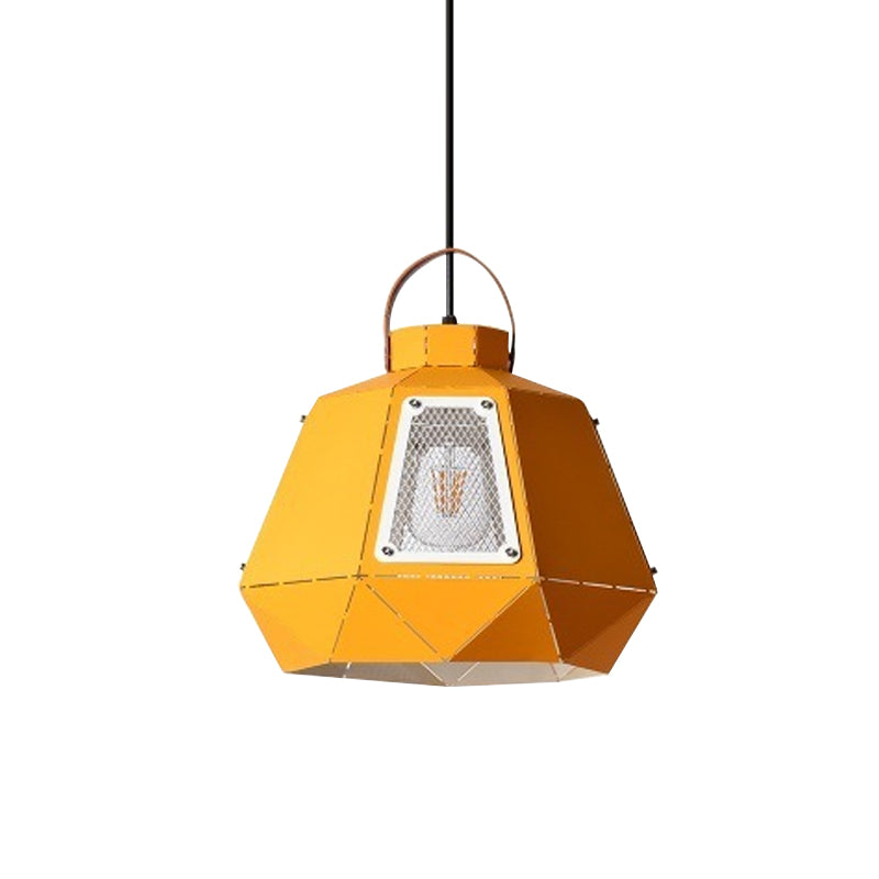 Laser-Cut Iron Pendant Lamp: Macaron 1-Light Black/Grey/Blue Suspension Lighting With Mesh Screen