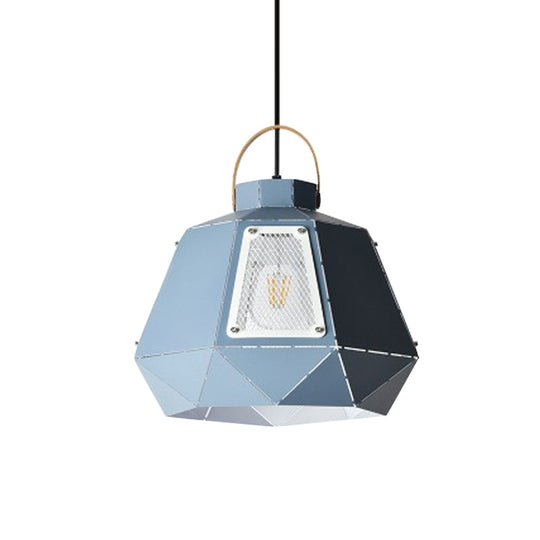 Laser-Cut Iron Pendant Lamp: Macaron 1-Light Black/Grey/Blue Suspension Lighting With Mesh Screen
