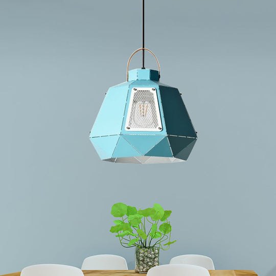 Laser-Cut Iron Pendant Lamp: Macaron 1-Light Black/Grey/Blue Suspension Lighting With Mesh Screen