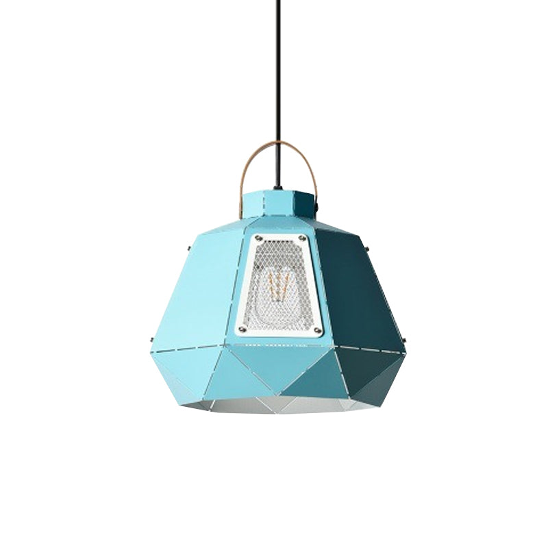 Laser-Cut Iron Pendant Lamp: Macaron 1-Light Black/Grey/Blue Suspension Lighting With Mesh Screen