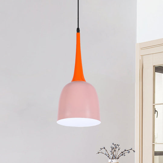 Black/White/Pink Pendulum Light Macaron Iron Down Lighting Pendant With Orange Grip Pink